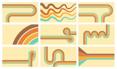 A collection of retro-inspired striped patterns with earthy tones, reminiscent of the 1970s aesthetic.のイラスト素材