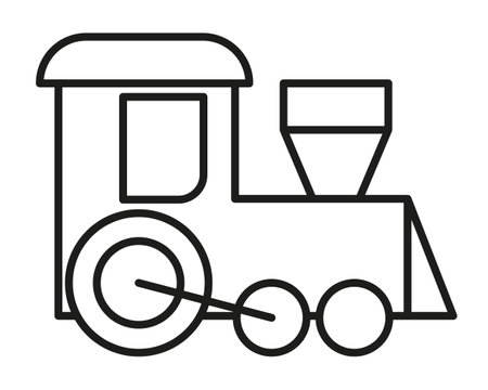 Simple line drawing of a classic train locomotive with geometric shapes, ideal for transportation-themed designs and icons.のイラスト素材