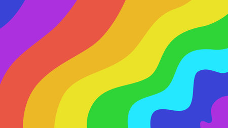 Vibrant abstract background featuring wavy bands of rainbow colors, perfect for use in design, art, and creative projects.のイラスト素材