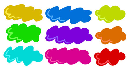 A set of nine colorful speech bubble shapes in various colors, ideal for design elements, infographics, and creative backgrounds.のイラスト素材