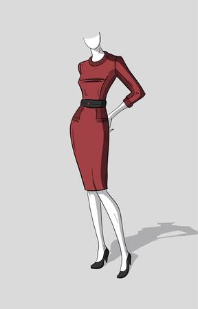 Woman in dark red form-fitting dressのイラスト素材