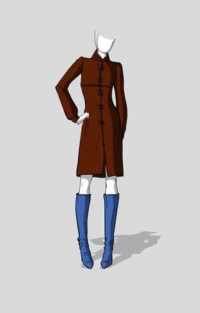 Woman in a long autumn coatのイラスト素材