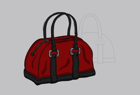 Handbag burgundy with gray inserts and  a technical drawing in the backgroundのイラスト素材
