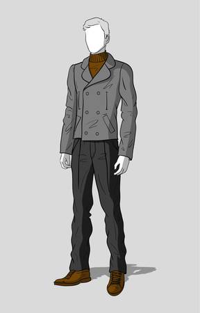 Jacket in navy look and dark gray pants for men  のイラスト素材