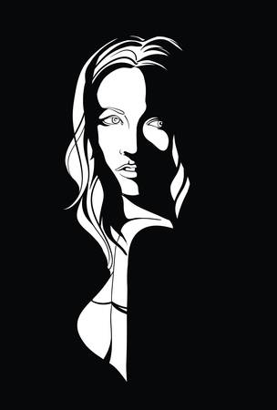 Portrait of a young woman with long hair in noir styleのイラスト素材