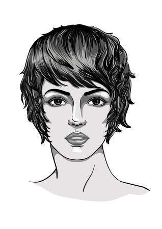 Portrait of a young woman with short haircutのイラスト素材