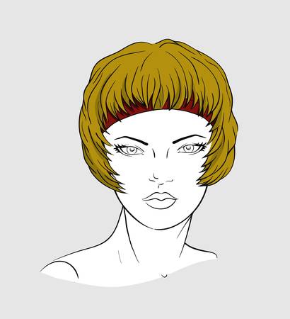 Face of woman with short haircut and elastic band for hair-dressingのイラスト素材