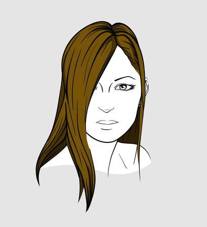 Face of brunette with long straight hairのイラスト素材