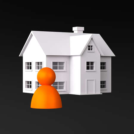 One Person on the Background of the Houseの写真素材