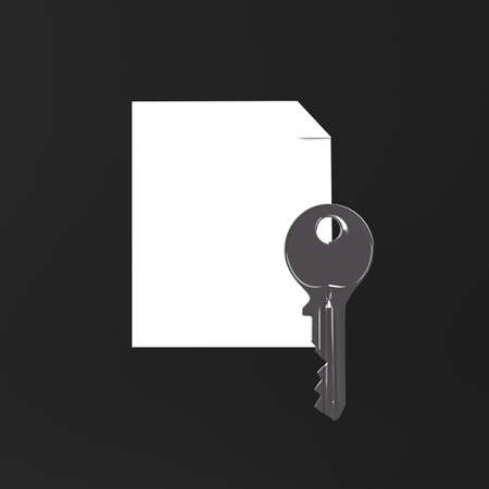 Sheet of paper and a key icon on blackの写真素材