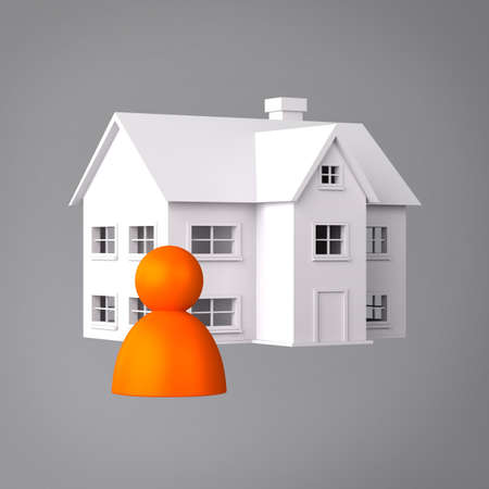 One Person on the Background of the Houseの写真素材