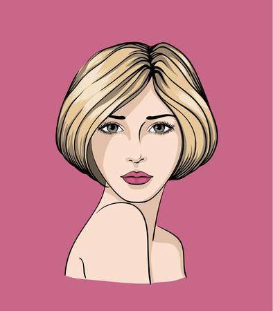 Face of light haired girl with short haircutのイラスト素材