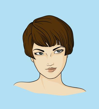 Face of woman with short brown hairのイラスト素材