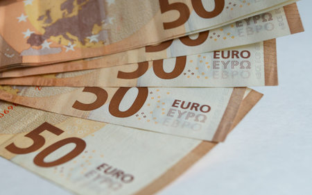 Euro banknotes close-up. 50 euro close-up. (currency of the European Union).