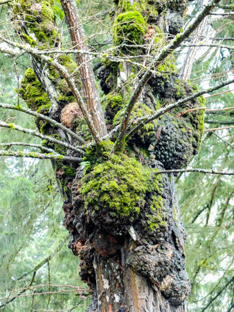 Reflection of trees and house in the lake. Landscape for backgroundの写真素材