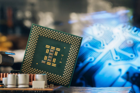 Processor close-up on the PCB background