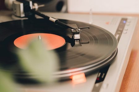acoustics and vinyl turntable close-up.