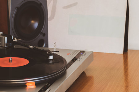 acoustics and vinyl turntable close-up.