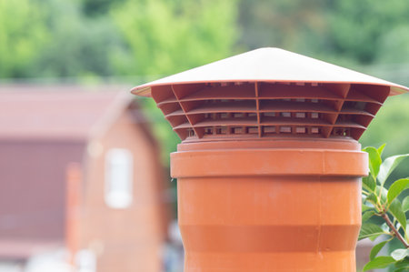 Close-up of the exhaust pipe from the houseの写真素材