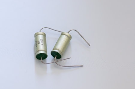 audiophile metal-film axial capacitors different sizes.の写真素材