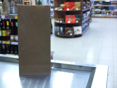 Paper bag is clean in the store at the checkoutの写真素材
