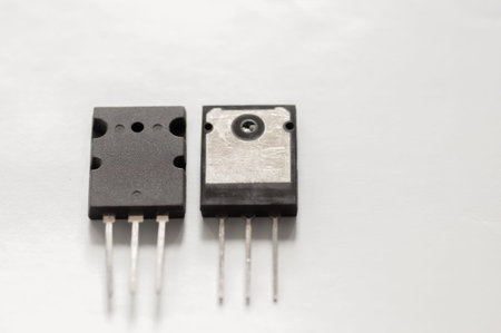 Semiconductor transistors and mosfets isolated on white background.