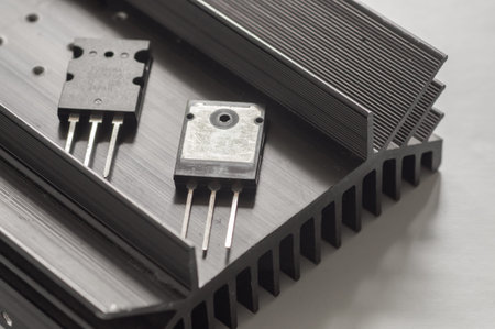Semiconductor silicon transistors and mosfets on a powerful radiator