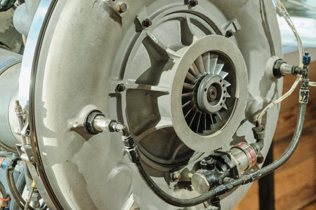 close-up of old aircraft engine designの写真素材