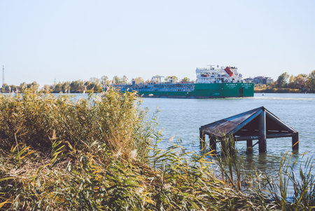 cargo tanker sailing on the river.
