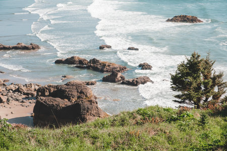 View from Ecola Park Viewpoint overlooking Crescent Beach - Oregpn, Pacific Northwest