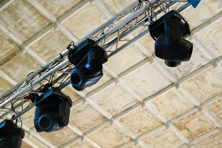 Professional lighting equipment for stage performances on the ceilingの写真素材