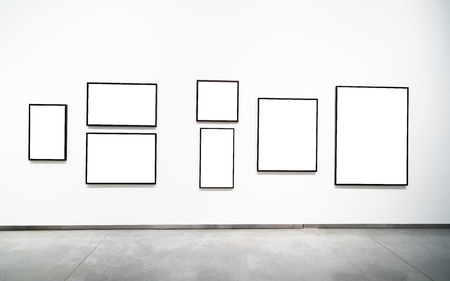 Blank empty golden frame on white background. Art gallery, museum exhibition white clipping pathの写真素材