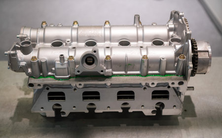 The powerful engine of a car. Internal design of engine. Car engine part. Modern powerful car...