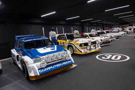 MADRID, SPAIN - December, 2019: Teo Martin museum - car collection at MSI motor and sport institute. Unique exhibition of expensive race vehicles. Building is part of University Francisco de Vitoriaのeditorial素材