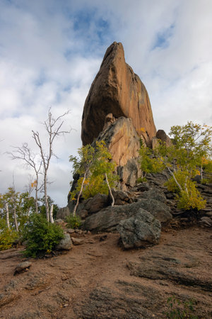 Turtle rock tourist attraction in Terelj national park, Mongolia. Popular mountain destination for travelers.の写真素材