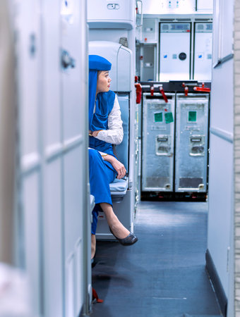 Appril 07 2023. Female flight attendat of Saudia Airlines working in the flight
