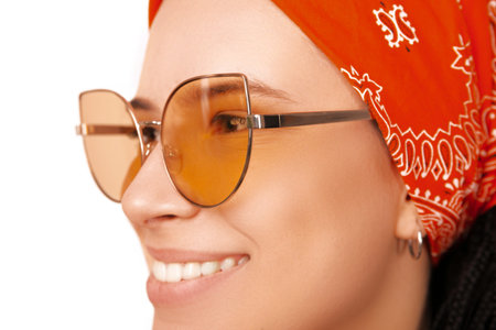 A photo of a hippie girls faceの写真素材