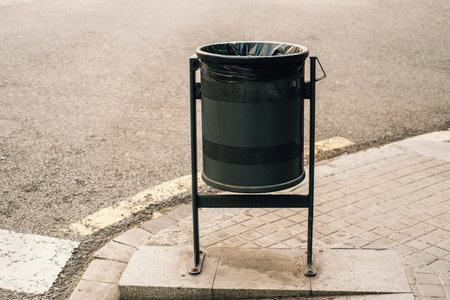 Photo of metalic trash can oudoor in cityの写真素材