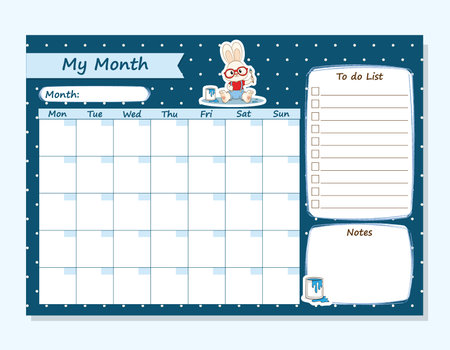 My Month Cute Rabbit Painter Plannerのイラスト素材