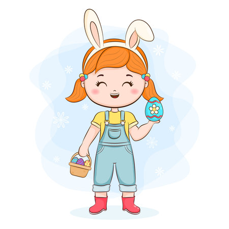 Cute Girl with bunny ears and a basketのイラスト素材