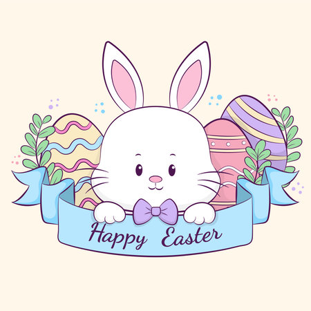 Little Bunny with Banner and Easter Eggs
