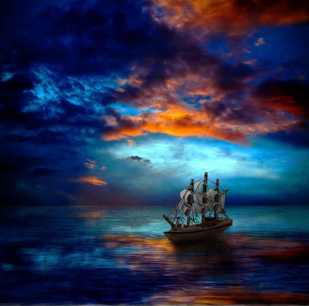 ship an dark seaの写真素材