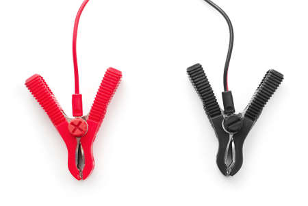 battery jumper cable on whiteの写真素材