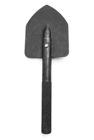 military metal shovel on whiteの写真素材