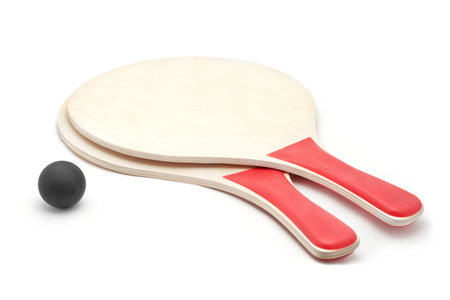beach volley paddles and ballの写真素材