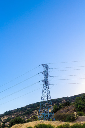 Chile, March 30, 2018. High voltage electric towerのeditorial素材