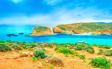 Beautiful view over the famous Comino island in summer,  part of Blue Lagoon region of Maltaの写真素材