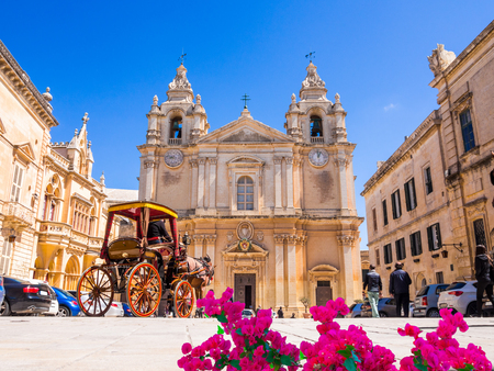 Beautiful famous Saint Poul Cathedral in Mdina village of Malta, Europeのeditorial素材