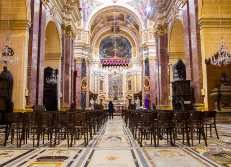 Beautiful interior of the famous Saint Mdina Cathedral in Malta, Landmark of Europeのeditorial素材