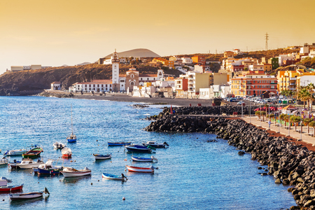 Beautiful view over Candelaria city on the coast of Canary island in Tenerife, Spainの写真素材